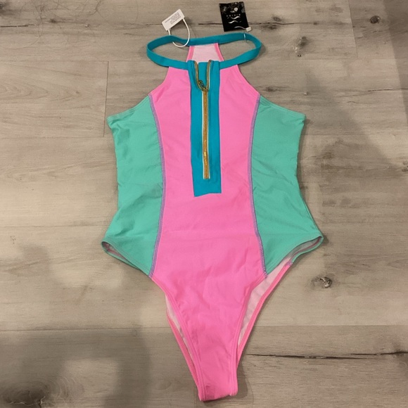Stylish Pink and Blue One-Piece Swimsuit - Picture 3 of 7